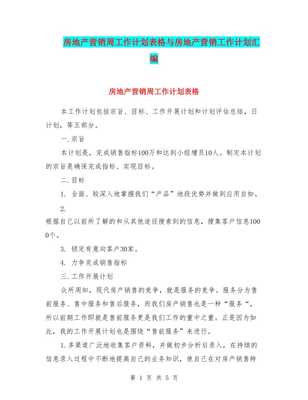 房地產營銷周工作計劃表格與物業管理營銷工作計劃匯編